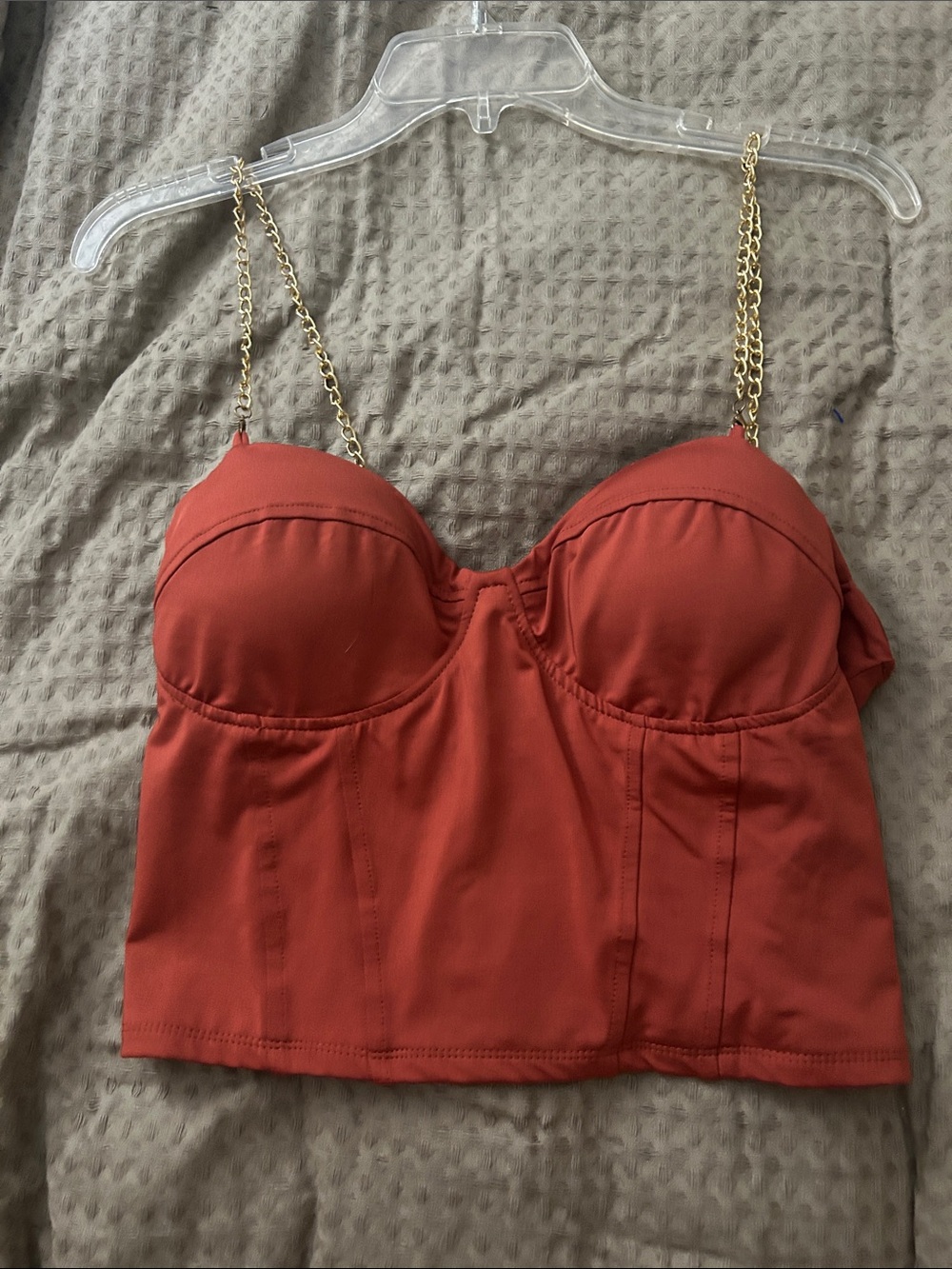 Julia by Love Gold-Chain Strap Crop Bustier in Rust Orange